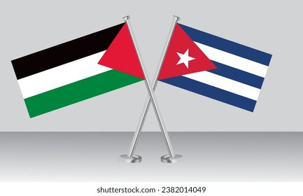 Crossed flags of Palestine and Cuba. Official colors. Correct proportion. Banner design