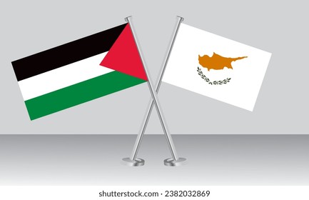 Crossed flags of Palestine and Cyprus. Official colors. Correct proportion. Banner design