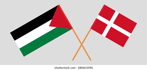 Crossed flags of Palestine and Denmark