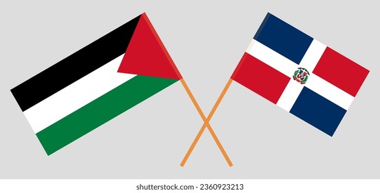 Crossed flags of Palestine and Dominican Republic. Official colors. Correct proportion. Vector illustration
