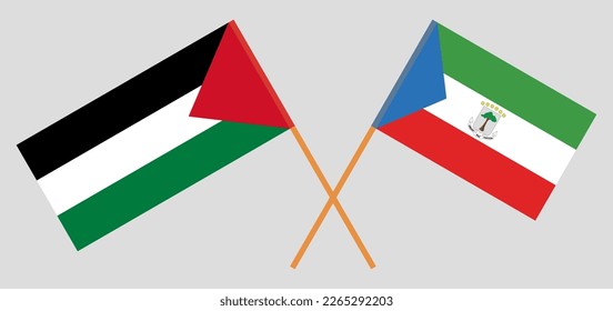 Crossed flags of Palestine and Equatorial Guinea. Official colors. Correct proportion. Vector illustration
