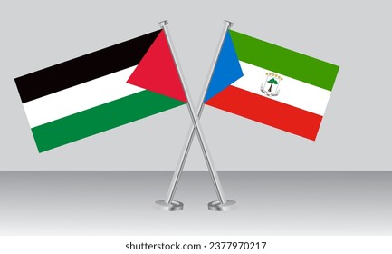 Crossed flags of Palestine and Equatorial Guinea. Official colors. Correct proportion. Banner design