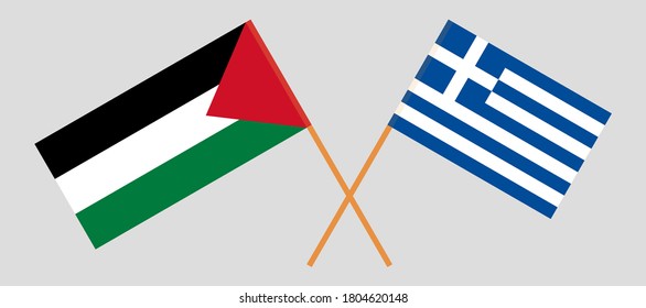 Crossed flags of Palestine and Greece