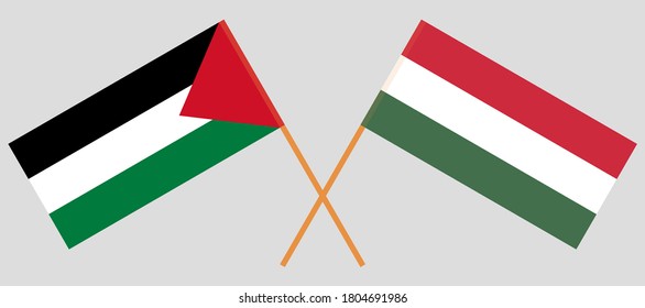 Crossed flags of Palestine and Hungary