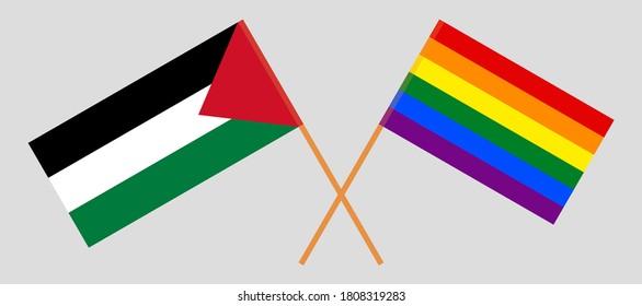 Crossed flags of Palestine and LGBTQ