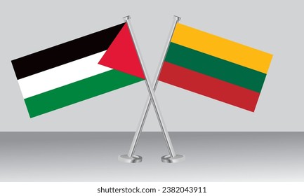 Gekreuzte Flaggen Palästinas und Litauens. Offizielle Farben. Richtiger Anteil. Banner-Design