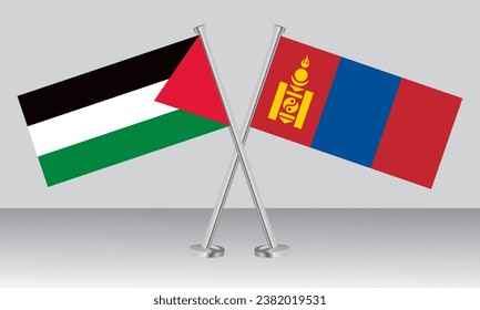 Crossed flags of Palestine and Mongolia. Official colors. Correct proportion. Banner design