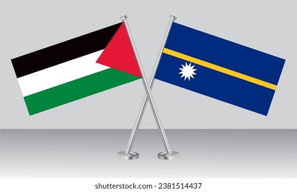 Crossed flags of Palestine and Nauru. Official colors. Correct proportion. Banner design