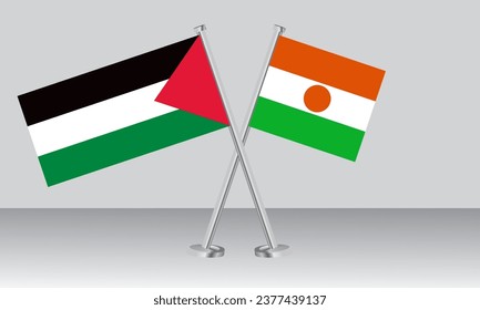 Crossed flags of Palestine and Niger. Official colors. Correct proportion. Banner design