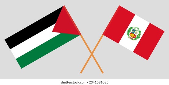 Crossed flags of Palestine and Peru. Official colors. Correct proportion. Vector illustration
