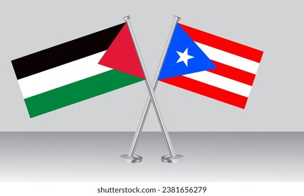Crossed flags of Palestine and Puerto Rico. Official colors. Correct proportion. Banner design