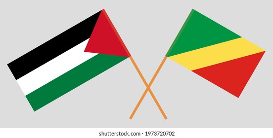 Crossed flags of Palestine and Republic of the Congo. Official colors. Correct proportion
