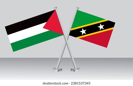 Crossed flags of Palestine and Saint Kitts and Nevis. Official colors. Correct proportion. Banner design