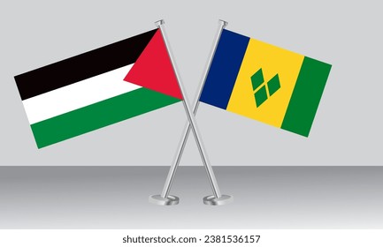 Crossed flags of Palestine and Saint Vincent and the Grenadines. Official colors. Correct proportion. Banner design