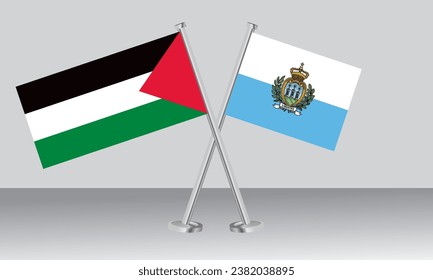 Crossed flags of Palestine and San Marino. Official colors. Correct proportion. Banner design