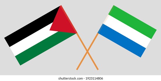 Crossed flags of Palestine and Sierra Leone. Official colors. Correct proportion