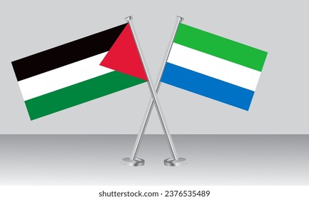 Crossed flags of Palestine and Sierra Leone. Official colors. Correct proportion. Banner design
