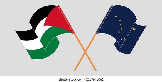 Crossed flags of Palestine and the State of Alaska. Official colors. Correct proportion. Vector illustration
