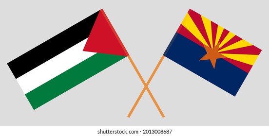 Crossed flags of Palestine and the State of Arizona. Official colors. Correct proportion