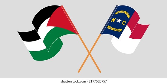 Crossed flags of Palestine and The State of North Carolina. Official colors. Correct proportion. Vector illustration
