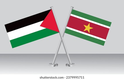 Crossed flags of Palestine and Suriname. Official colors. Correct proportion. Banner design
