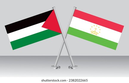 Crossed flags of Palestine and Tajikistan. Official colors. Correct proportion. Banner design