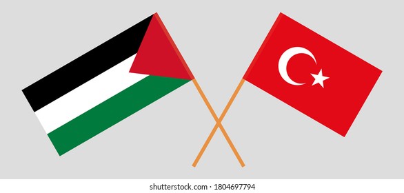 Crossed flags of Palestine and Turkey