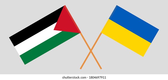 Crossed flags of Palestine and the Ukraine