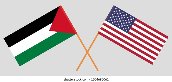 Crossed flags of Palestine and the USA