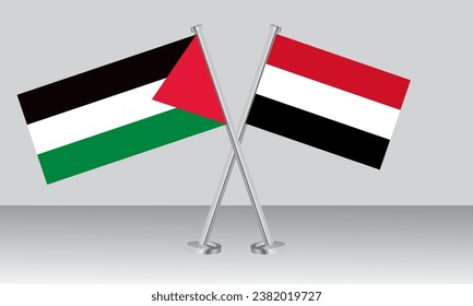 Crossed flags of Palestine and Yemen. Official colors. Correct proportion. Banner design