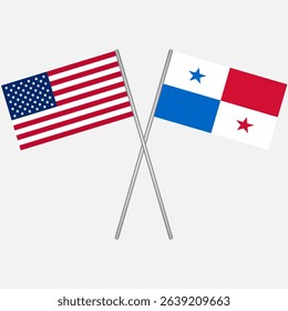 Crossed flags of Panama and USA. Vector design can be used for language learning, international business or travel concept.