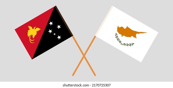 Crossed flags of Papua New Guinea and Cyprus. Official colors. Correct proportion. Vector illustration
