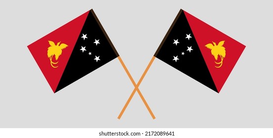 Crossed flags of Papua New Guinea. Official colors. Correct proportion. Vector illustration