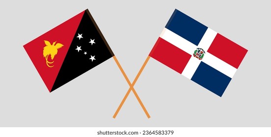 Crossed flags of Papua New Guinea and Dominican Republic. Official colors. Correct proportion. Vector illustration
