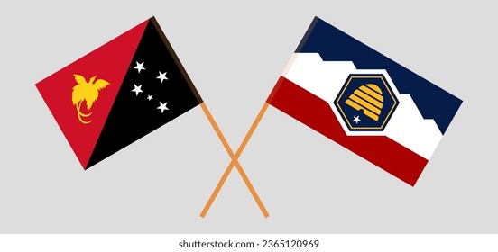 Crossed flags of Papua New Guinea and The State of Utah. Official colors. Correct proportion. Vector illustration
