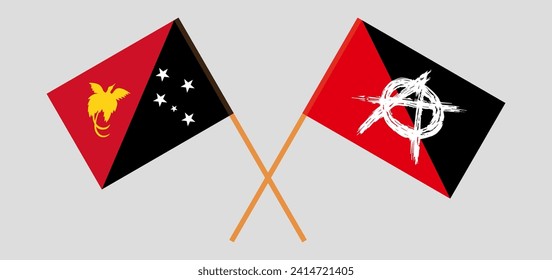 Crossed flags of Papua New Guinea and anarchy. Official colors. Correct proportion. Vector illustration
