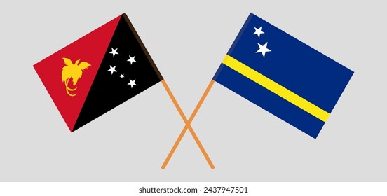 Crossed flags of Papua New Guinea and Country of Curacao. Official colors. Correct proportion. Vector illustration
