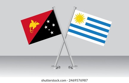 Crossed flags of papua new guinea and Uruguay. Official colors. Correct proportion. Banner design