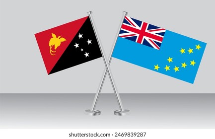 Crossed flags of Papua New Guinea and Tuvalu. Official colors. Correct proportion. Banner design