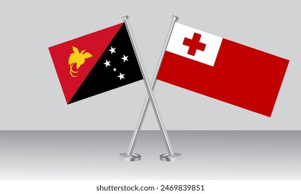 Crossed flags of Papua New Guinea and Tonga. Official colors. Correct proportion. Banner design