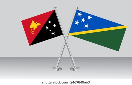 Crossed flags of Papua New Guinea and Solomon Islands. Official colors. Correct proportion. Banner design