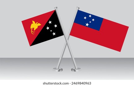Unter den Flaggen Papua-Neu-Guinea und Samoa. Offizielle Farben. Richtiges Verhältnis. Banner-Design