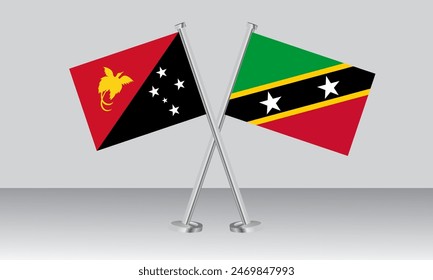 Crossed flags of Papua New Guinea and Saint Kitts and Nevis. Official colors. Correct proportion. Banner design