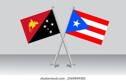 Crossed flags of Papua New Guinea and Puerto Rico. Official colors. Correct proportion. Banner design