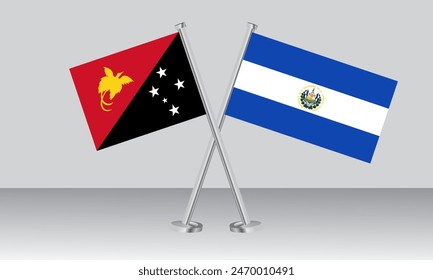 Crossed flags of Papua New Guinea and El Salvador. Official colors. Correct proportion. Banner design