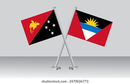 Crossed flags of Papua New Guinea and Antigua and Barbuda. Official colors. Correct proportion. Banner design