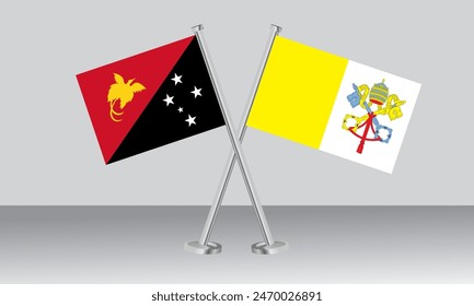 Crossed flags of Papua New Guinea and Vatican City. Official colors. Correct proportion. Banner design
