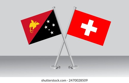 Crossed flags of Papua New Guinea and Switzerland. Official colors. Correct proportion. Banner design