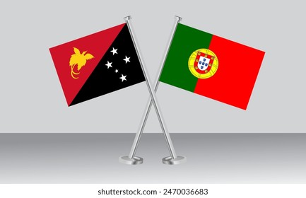 Crossed flags of Papua New Guinea and Portugal. Official colors. Correct proportion. Banner design