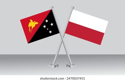 Crossed flags of Papua New Guinea and Poland. Official colors. Correct proportion. Banner design